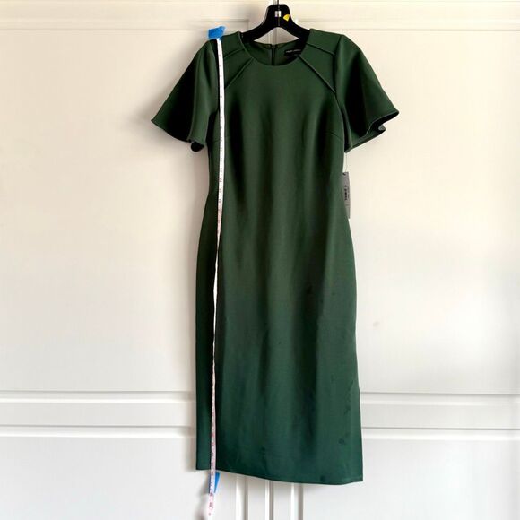 NWT Maggie London flutter sleeves green sheath midi dress Size 2 - Picture 9 of 13